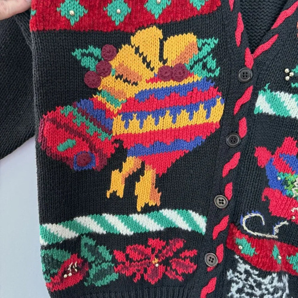 Jennifer MooreV Neck Beaded Novelty Christmas Cardigan Sweater Size Large - Picture 8 of 12